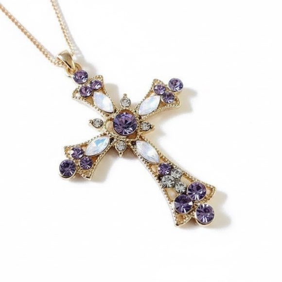 Fashion Jewelry Jewelry - Womens Gold Chain Necklace Gold & Purple‎ Cross Pendant